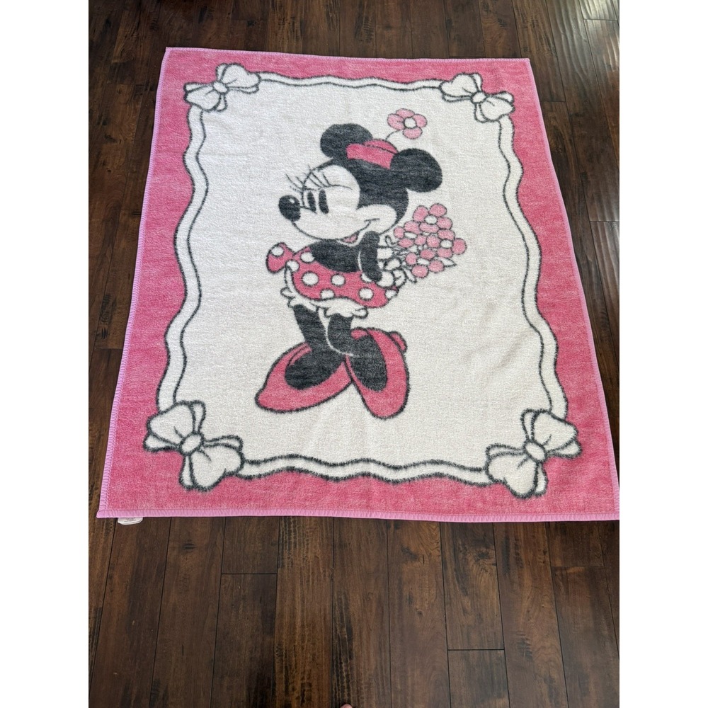 Vintage Biederlack Blanket Disney Minnie Mouse Pink Fleece Throw Reversible